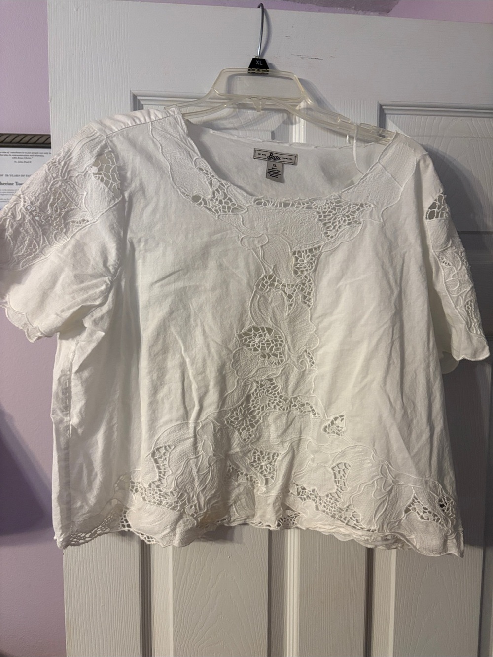 Bass White Eyelet Cotton Short Sleeve Top